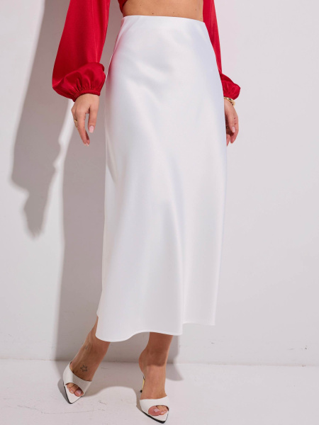 Атласная юбка-миди, молочная