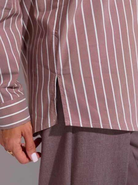 Рубашка женская оверсайз в полоску, кофейно-белая