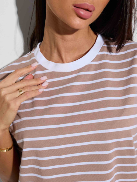 Футболка оверсайз в полоску, бежево-белая
