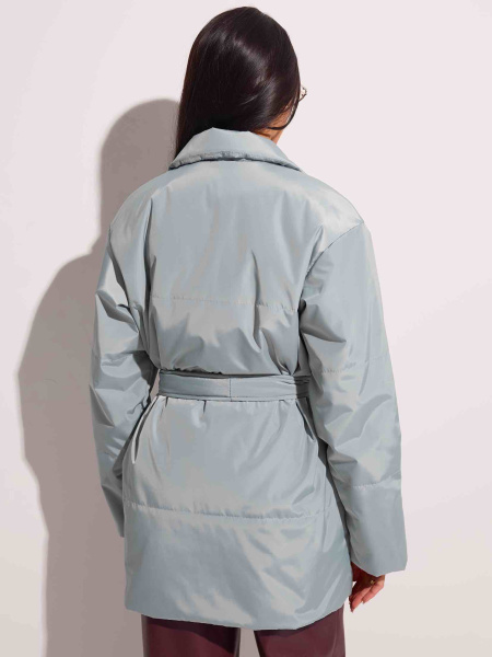 Куртка демисезонная с поясом, серо-зеленая