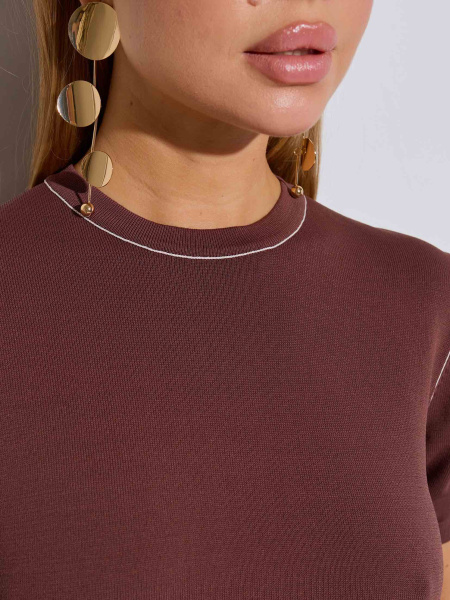 Джемпер женский с коротким рукавом, шоколадно-бежевый