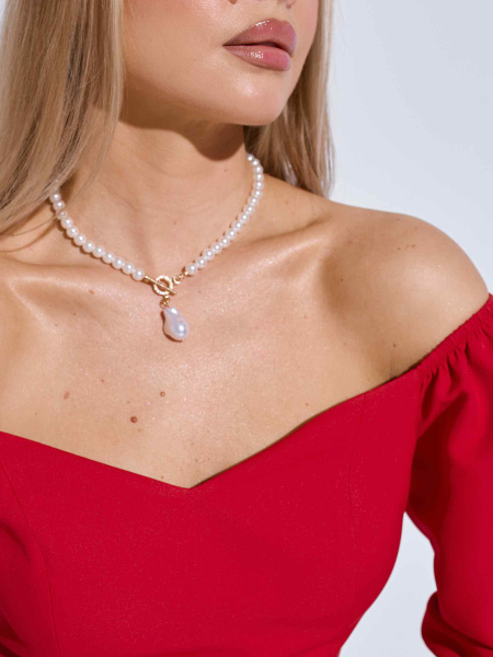 Женский приталенный топ с объемными рукавами, красный