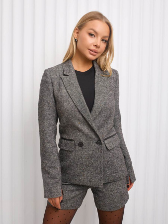 Женский двубортный жакет из твида, серый