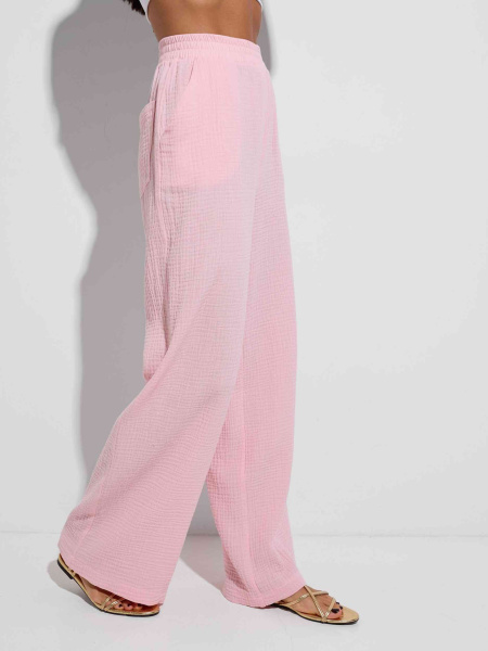 Летние брюки свободного кроя из муслина, светло-розовые