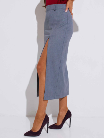 Юбка-миди классическая с разрезом на молнии, серая