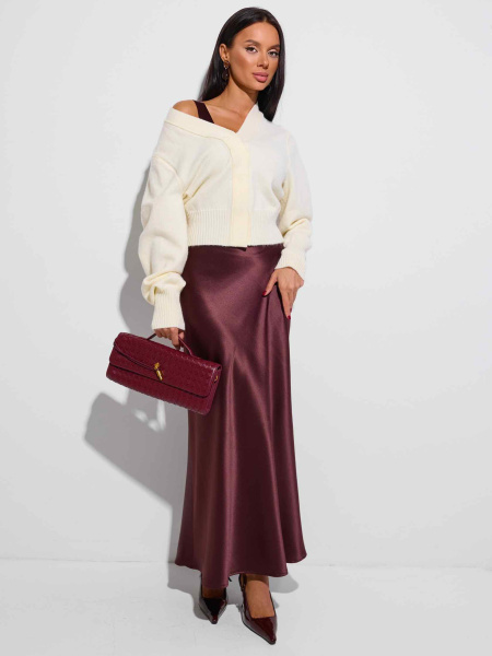 Атласная юбка-макси, горький шоколад 