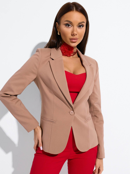 Женский приталенный жакет из хлопка, темно-бежевый