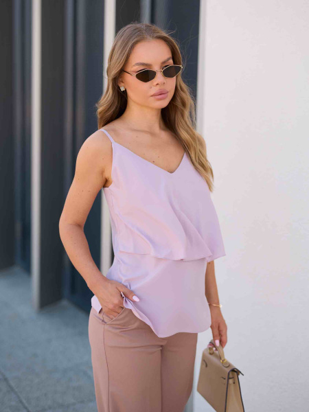 Женский топ на бретельках с воланом, темно-розовый  Женский топ на бретельках с воланом, темно-розовый