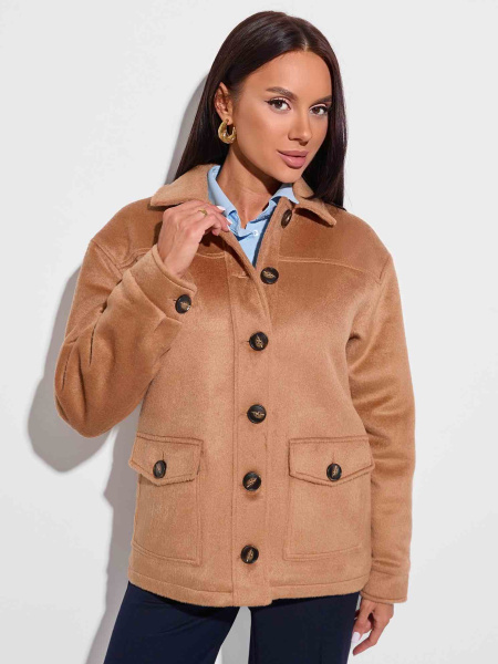 Куртка-рубашка утепленная из пальтовой ткани, кэмел 