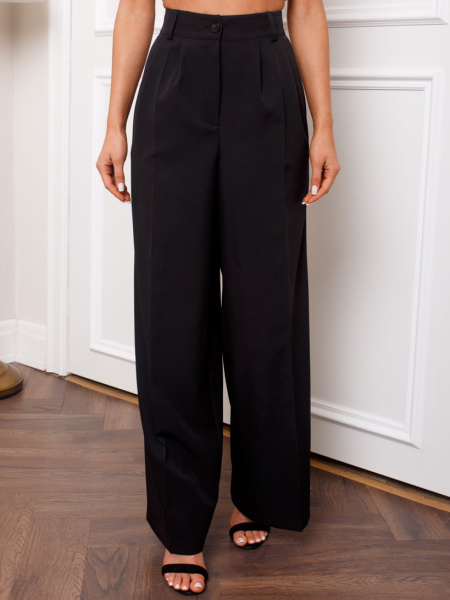 Брюки-палаццо женские с высокой посадкой, черные