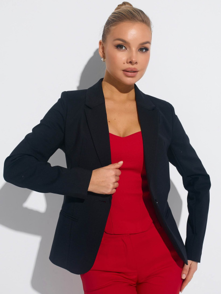 Женский приталенный жакет из хлопка, черный