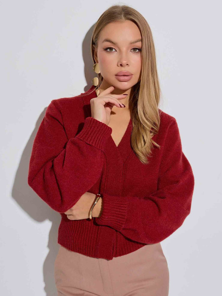 Кардиган с объемными рукавами, бордовый