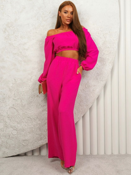 Брюки-палаццо женские на резинке, фуксия