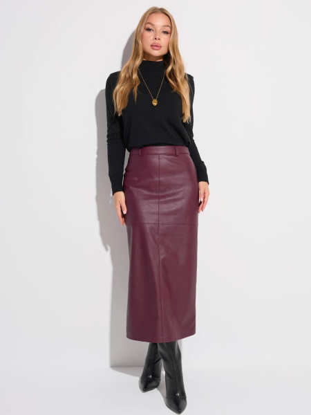 Юбка-миди из экокожи, марсала