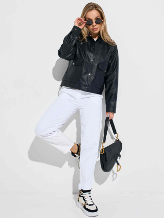 Куртка-рубашка женская из эко-кожи, черная