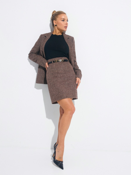 Юбка из твида с высокой талией, коричневая