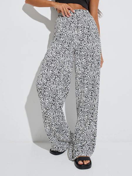 Брюки-палаццо женские на резинке, бело-черные