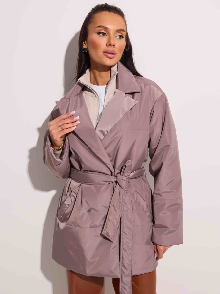 Куртка демисезонная с поясом, кофейная