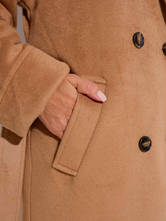 Двубортное женское пальто с поясом, кэмел