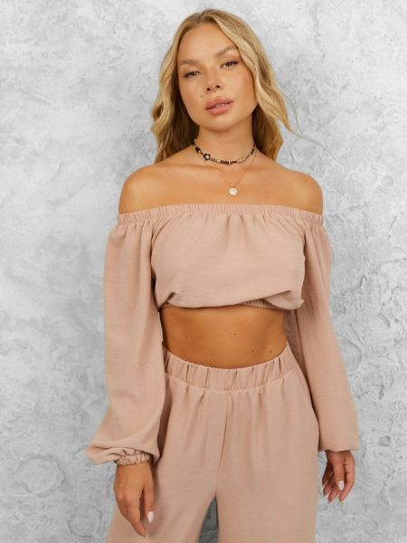 Топ женский с длинным рукавом, бежевый