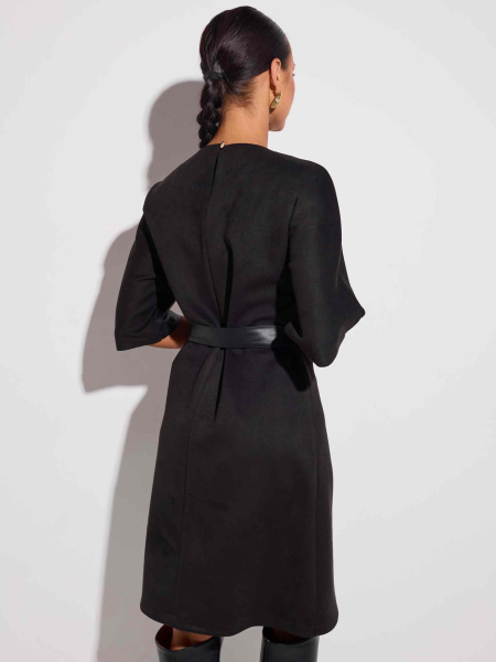 Платье комбинированное из экокожи и экозамши, черное