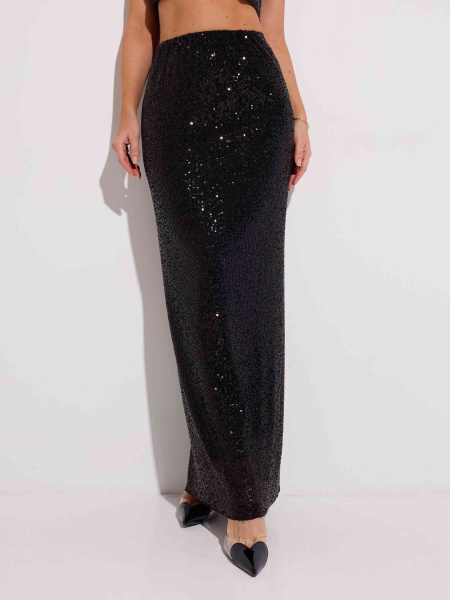 Юбка-макси с пайетками и разрезом