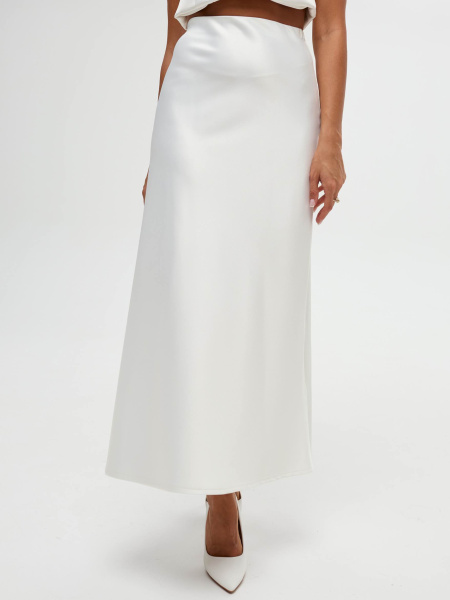 Атласная юбка-макси, молочная