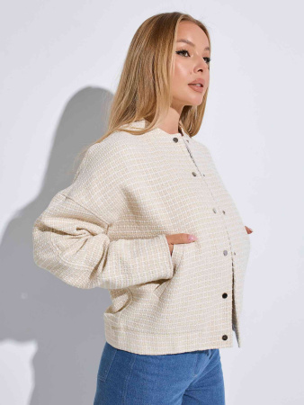Бомбер женский из твида, золотисто-бежевый