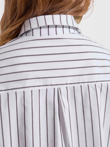 Рубашка женская оверсайз в полоску, бело-серая