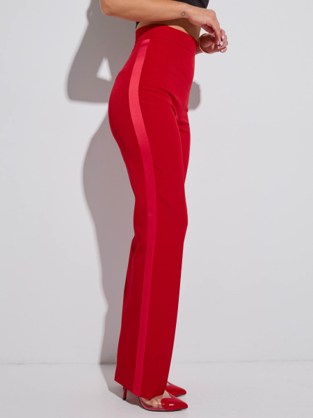 Брюки женские прямые с атласными лампасами, красные