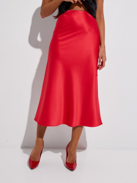 Атласная юбка-миди, красная
