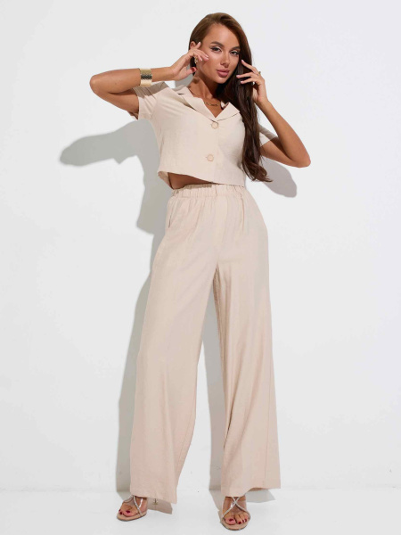 Брюки-палаццо женские из вискозы на резинке, бежевые
