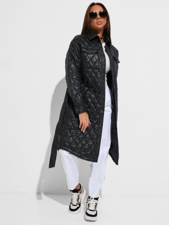 Пальто женское стеганое с накладными карманами, черное