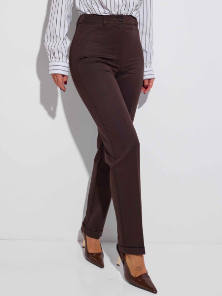 Брюки женские классические с резинкой в поясе из вискозы, горький шоколад 