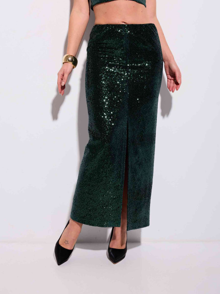 Юбка-макси с пайетками и разрезом спереди