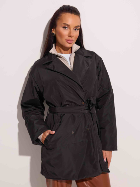 Куртка демисезонная с поясом, черная