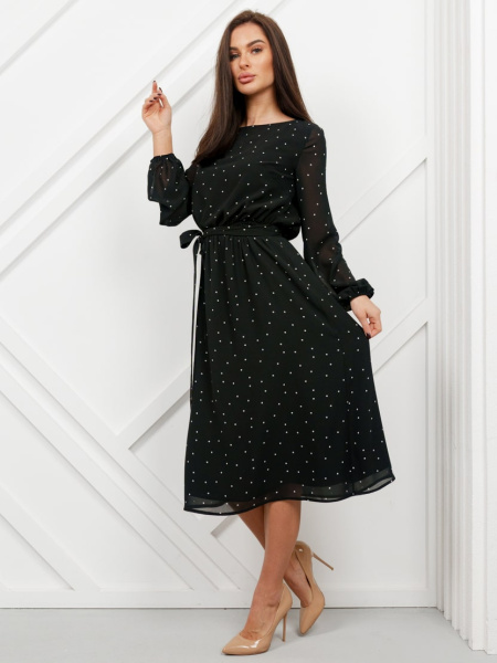 Платье женское классическое, черно-белый горох