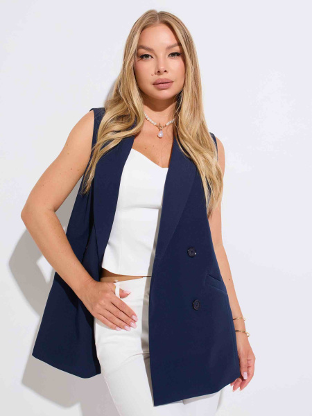 Жилет женский удлиненный двубортный, темно-синий
