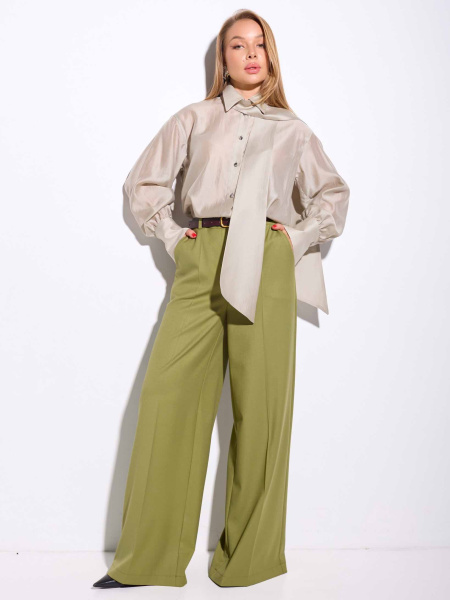 Блузка со съемным бантом, светлый хаки