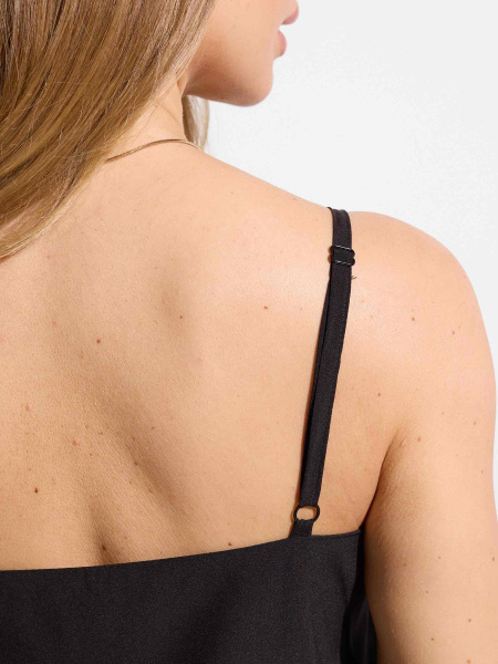 Женский топ на бретельках с воланом, черный Женский топ на бретельках с воланом, черный