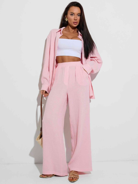 Летние брюки свободного кроя из муслина, светло-розовые