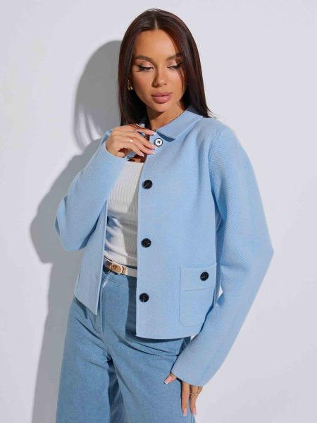 Жакет трикотажный укороченный, голубой