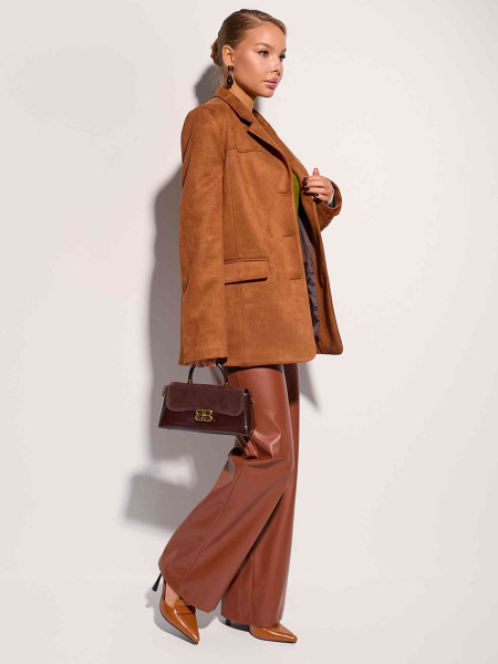 Жакет оверсайз из экозамши, коричневый 