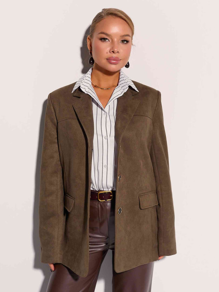 Жакет оверсайз из экозамши, оливковый 