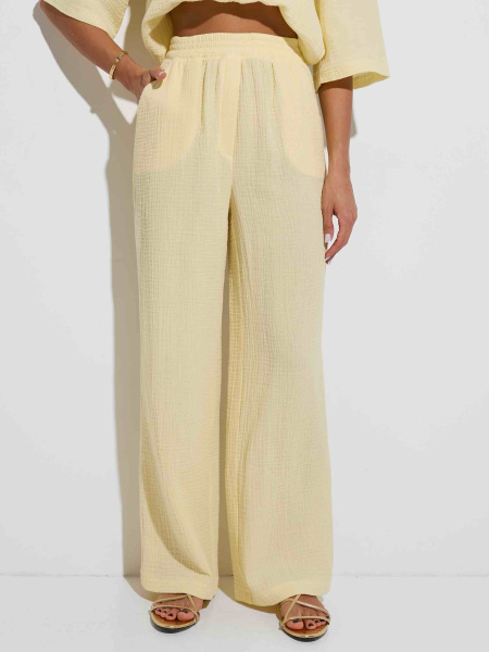 Летние брюки свободного кроя из муслина, желтые