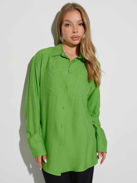 Рубашка женская с накладными карманами из вискозы, лайм