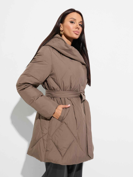 Зимнее стеганое полупальто с капюшоном, коричневое