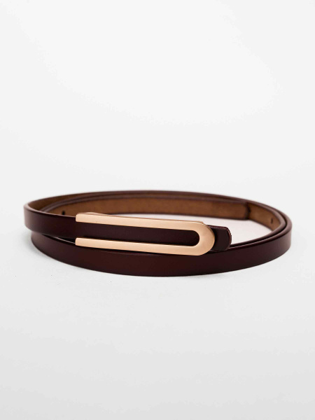 Ремень кожаный тонкий, коричневый 