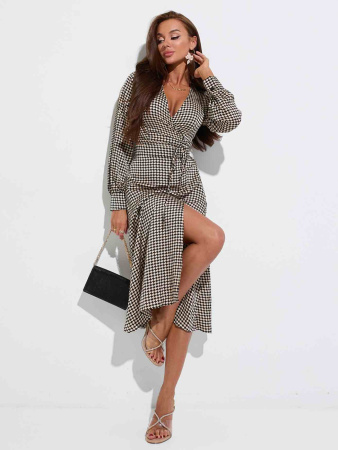 Блузка женская укороченная с завязками, бежево-черная