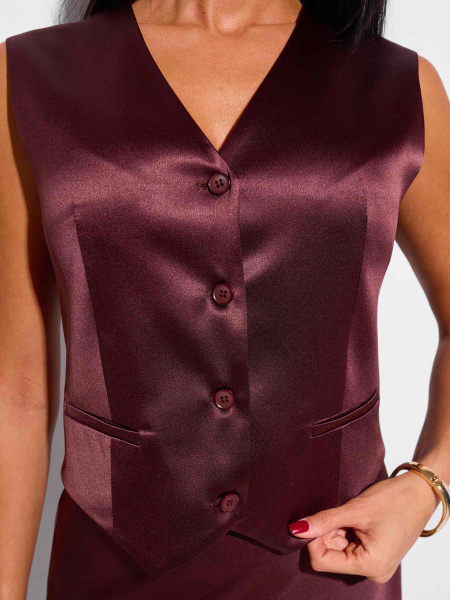 Атласный женский жилет классический, горький шоколад 